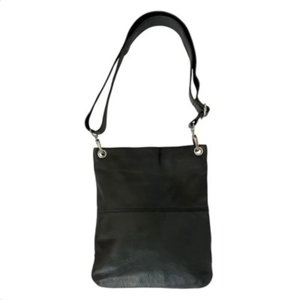 Anthropologie Margot Black Leather Crossbody Shoulder Bag 10”x12”